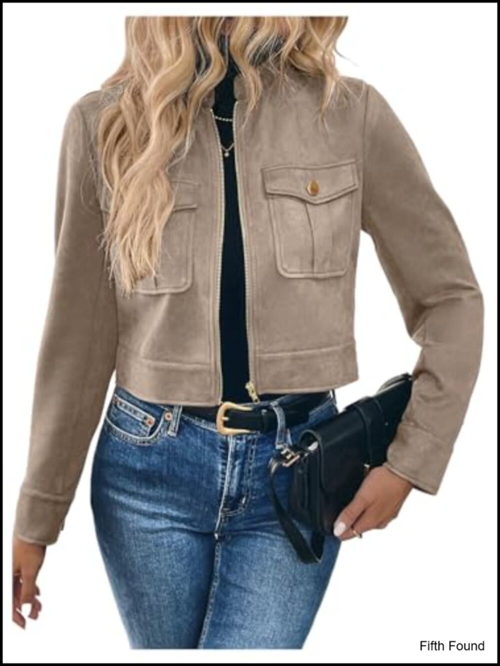Faux Suede Cropped Jacket Zip Up Going Out Crop Jacket